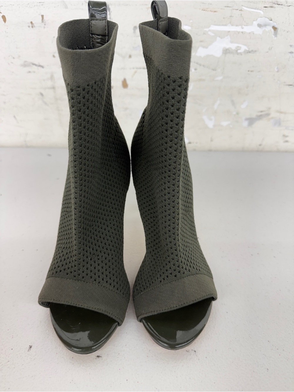 Catherine Malandrino Olive Green Perforated Peep-Toe Booties